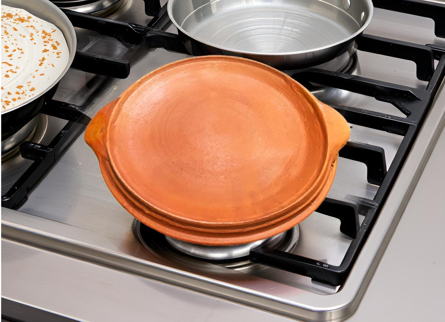 ZENRISE Clay Dosa chapati roti tawa Pan/Serving Platter with Handle, Terracotta, 24 cm Diameter