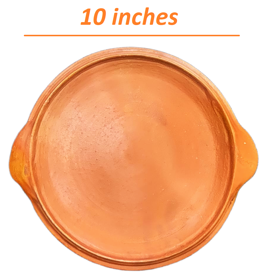 ZENRISE Clay Dosa chapati roti tawa Pan/Serving Platter with Handle, Terracotta, 24 cm Diameter