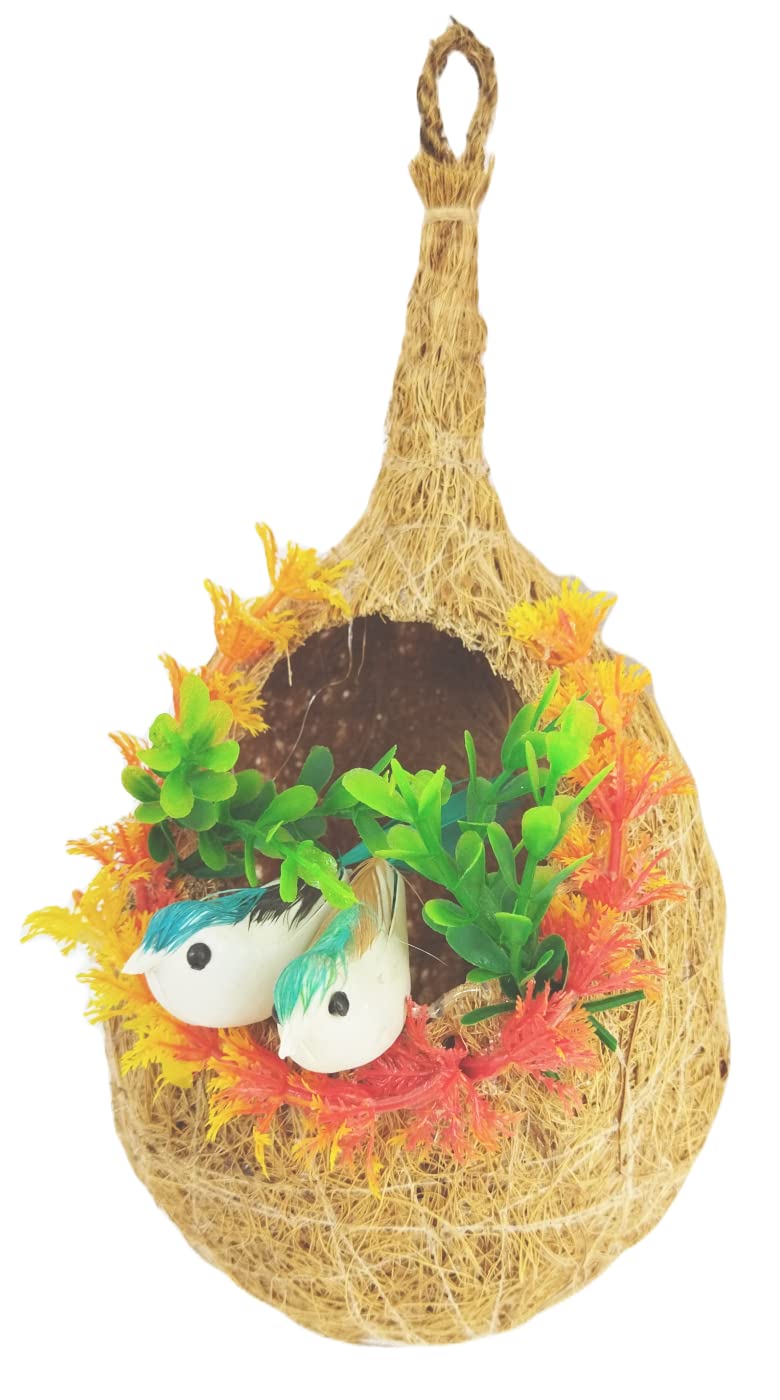 ZENRISE® Set of 2 Vastu Love Birds Hanging Decoration for Balcony, Garden, Home Decoration (Red, Coir and Plastic, 20 cm)