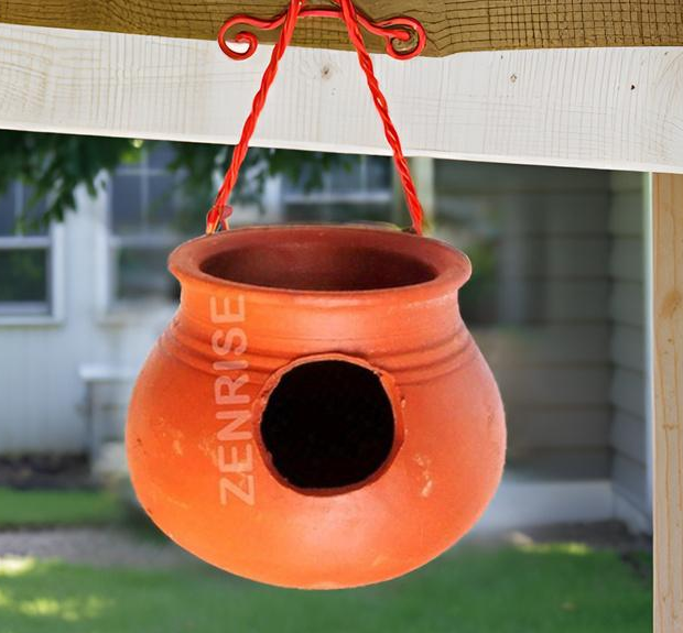 ZENRISE® बडीज़ लव बर्ड्स टेराकोटा मिट्टी के बर्तन मिट्टी मटकी पॉट बर्ड हाउस (भारतीय मिट्टी, भूरा, 15 सेमी)