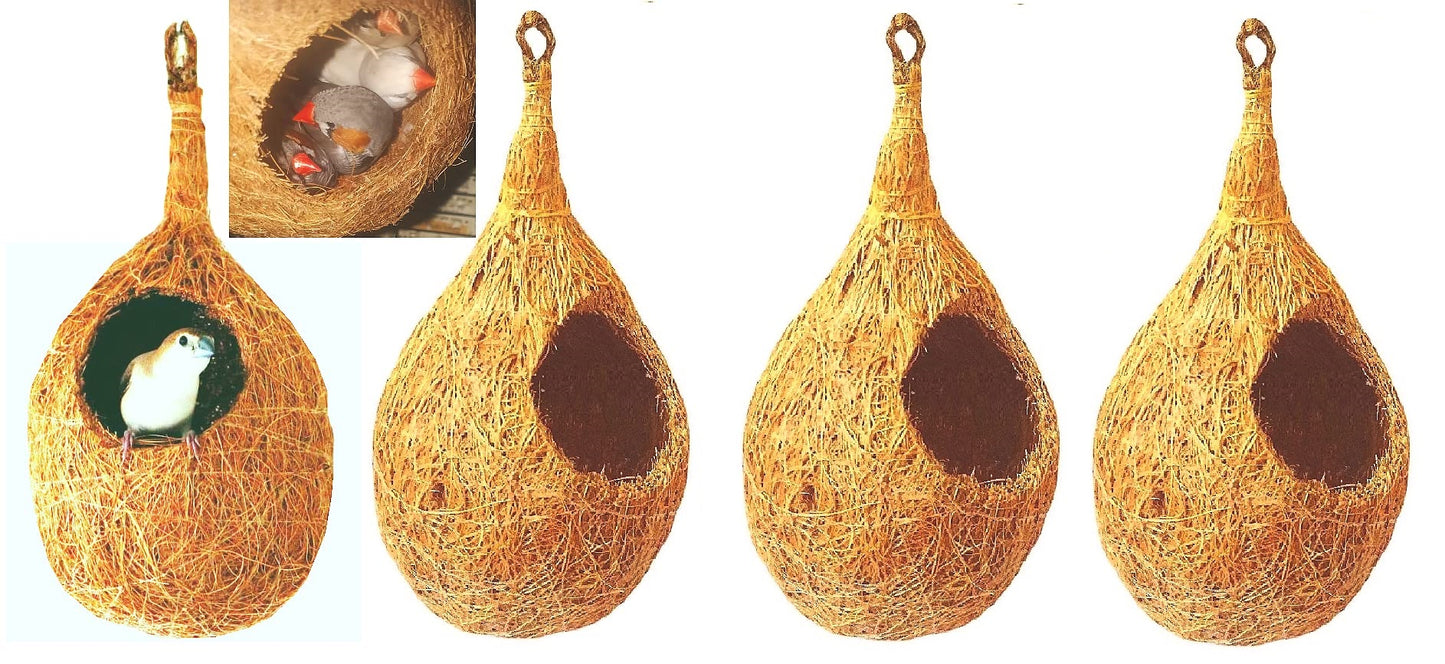 ZENRISE Coconut Fiber Hanging Bird nest House for Cage, Balcony - Pack of 4