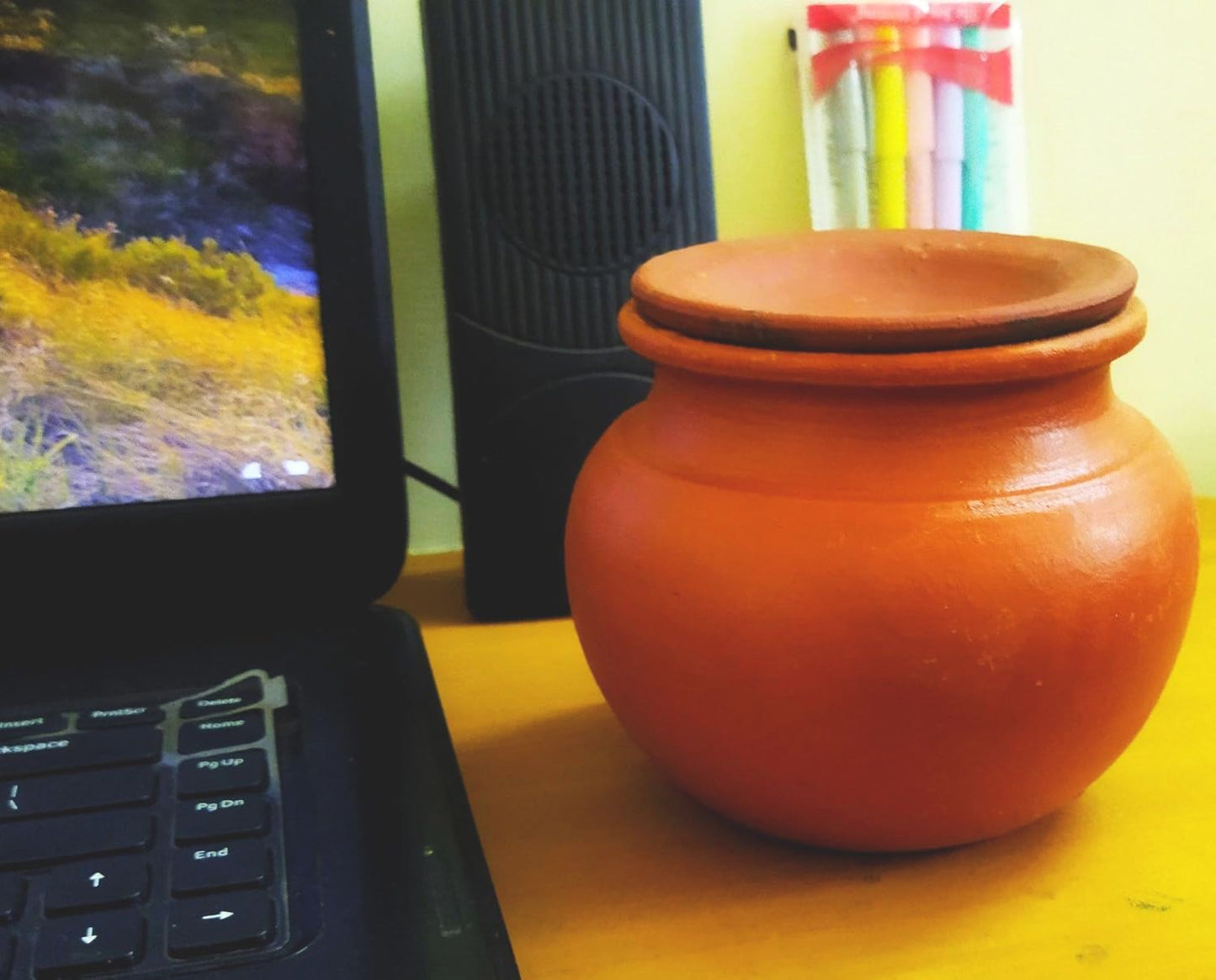 ZENRISE Clay Pot with Lid for Water Curd lassi Cooling healthy drinking, 750 ml, Terracotta, 13 cm