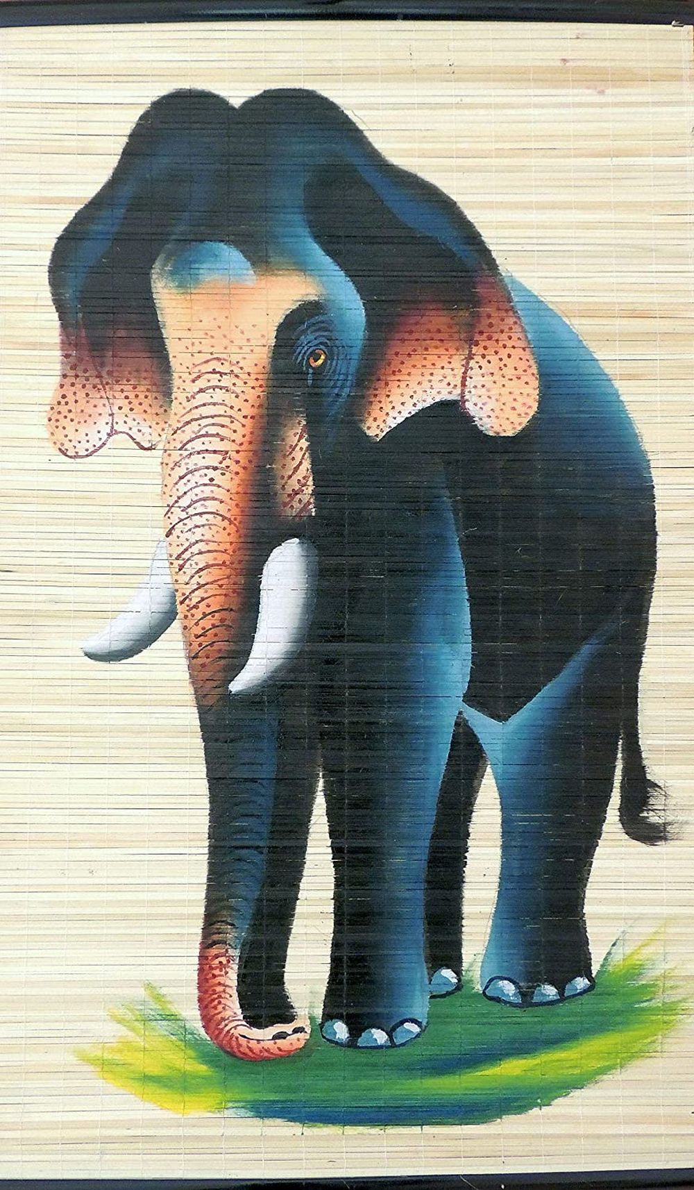 ZENRISE Elephant Drawing / Painted Art Kerala on Woven Bamboo Mat for Wall Decor (2 x 4 feet )