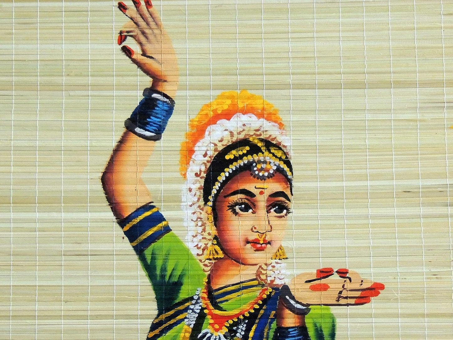 ZENRISE Hand Painted Art Bharath Natyam Dancer Painting Woven Bamboo Mat (2 x 4 feet)