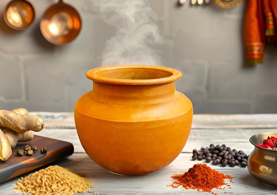 ZENRISE Traditional Clay Rice, pongal, Sambar, Curry, dum biriyani, Chicken and Mutton Cooking Pot, Brown - 2 litres