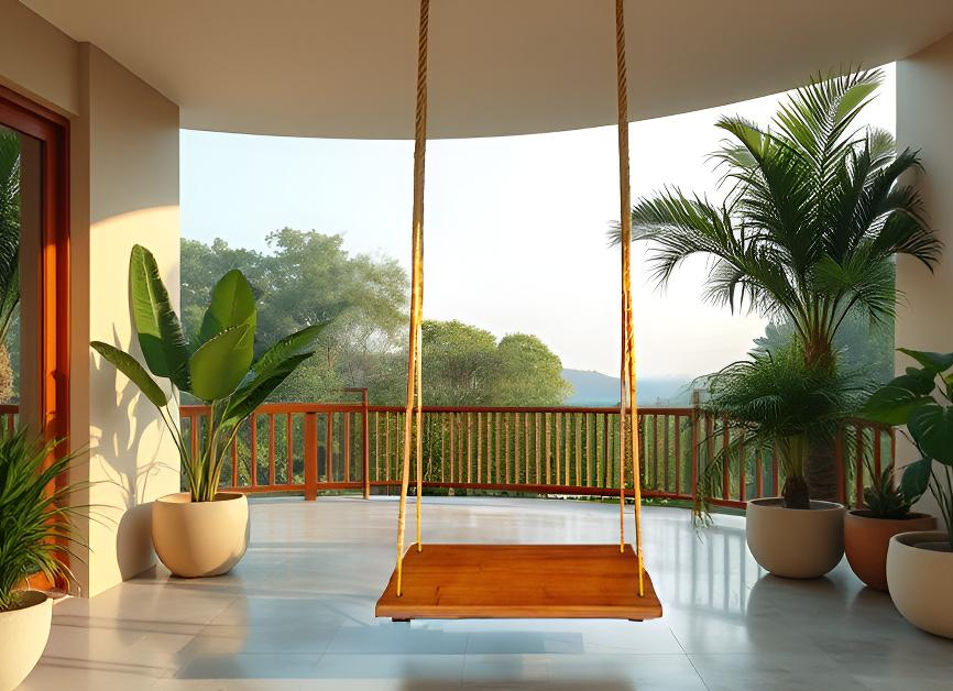 ZENRISE® Natural Mahogany Wooden Swing with Ropes for Adults and 10+ Years Kids for Home, Living Room, 2 feet Single Seater