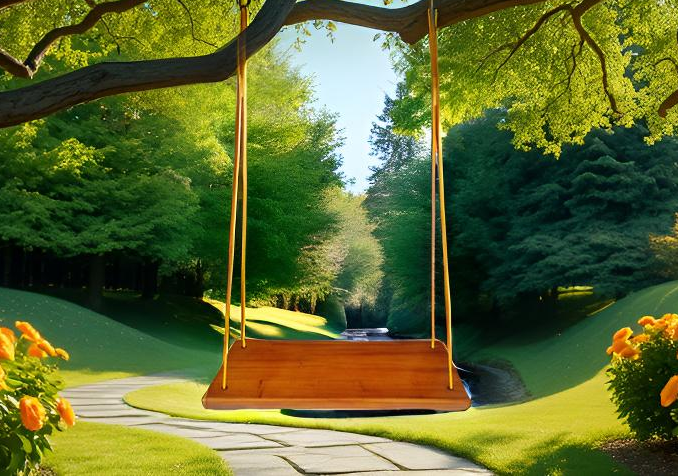 ZENRISE® Natural Mahogany Wooden Swing with Ropes for Adults and 10+ Years Kids for Home, Living Room, 2 feet Single Seater