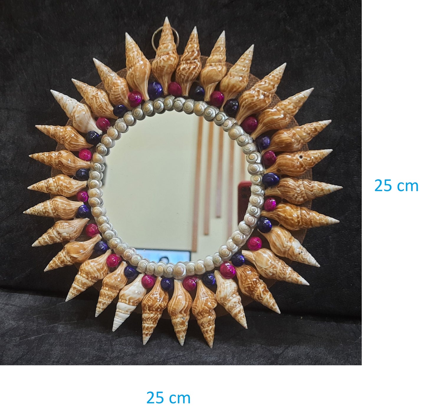 ZENRISE Seashell Round Decorative Designer Handicraft Wall Hanging Mirror - 10 inches , Brown