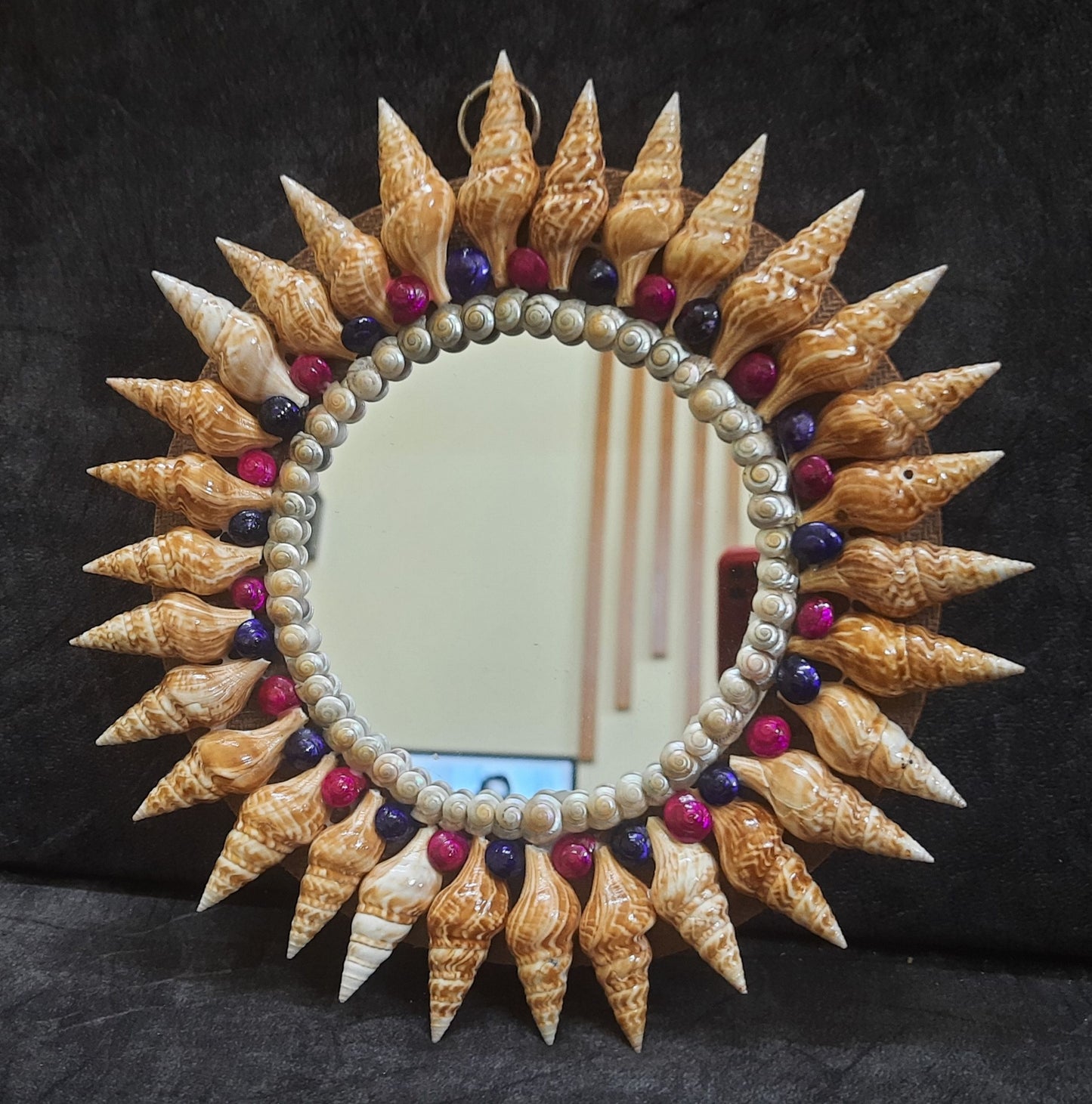 ZENRISE Seashell Round Decorative Designer Handicraft Wall Hanging Mirror - 10 inches , Brown