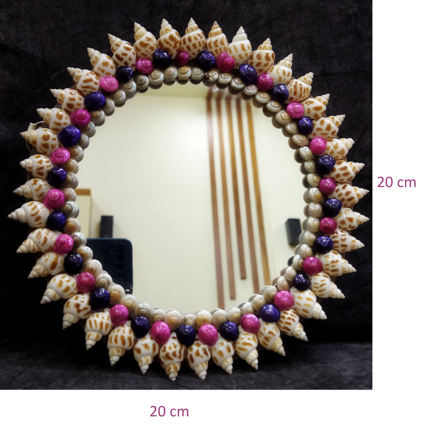 ZENRISE Seashell Small Round Decorative Designer Handicraft Wall Hanging Mirror - 8 inches , Beige
