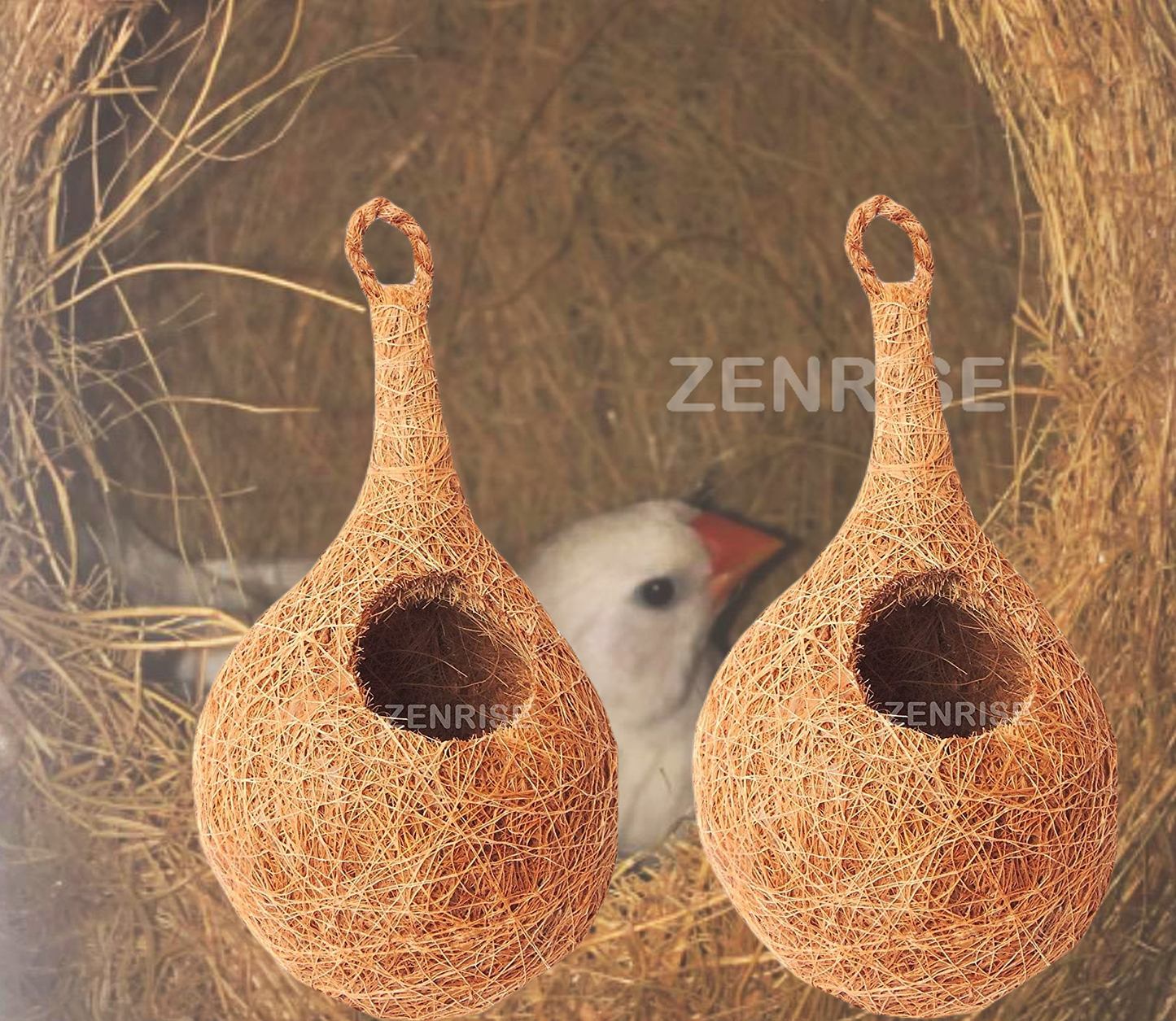 ZENRISE® Bird nest for Birds for Pet and Balcony Birds Sparrows Finches breeding (Beige, 100% Coir), Pack of 4