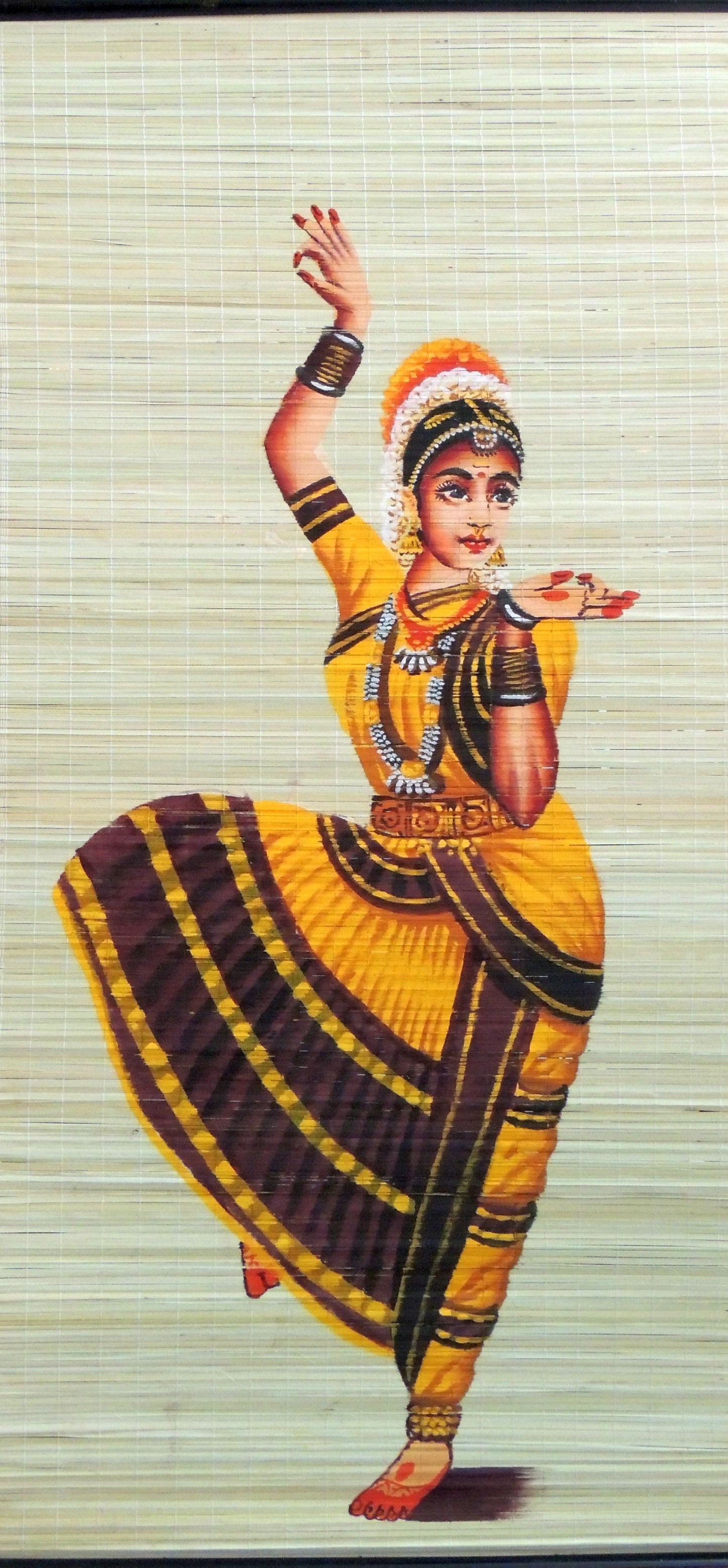 ZENRISE Hand Painted Art Bharath Natyam Dancer Painting Woven Bamboo Mat (2 x 4 feet)