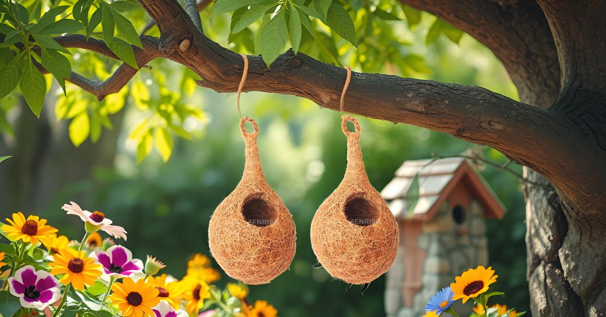 ZENRISE® Bird nest for Birds for Pet and Balcony Birds Sparrows Finches breeding (Beige, 100% Coir), Pack of 4