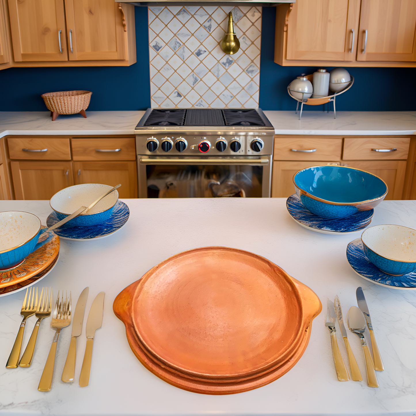 ZENRISE Clay Dosa chapati roti tawa Pan/Serving Platter with Handle, Terracotta, 24 cm Diameter