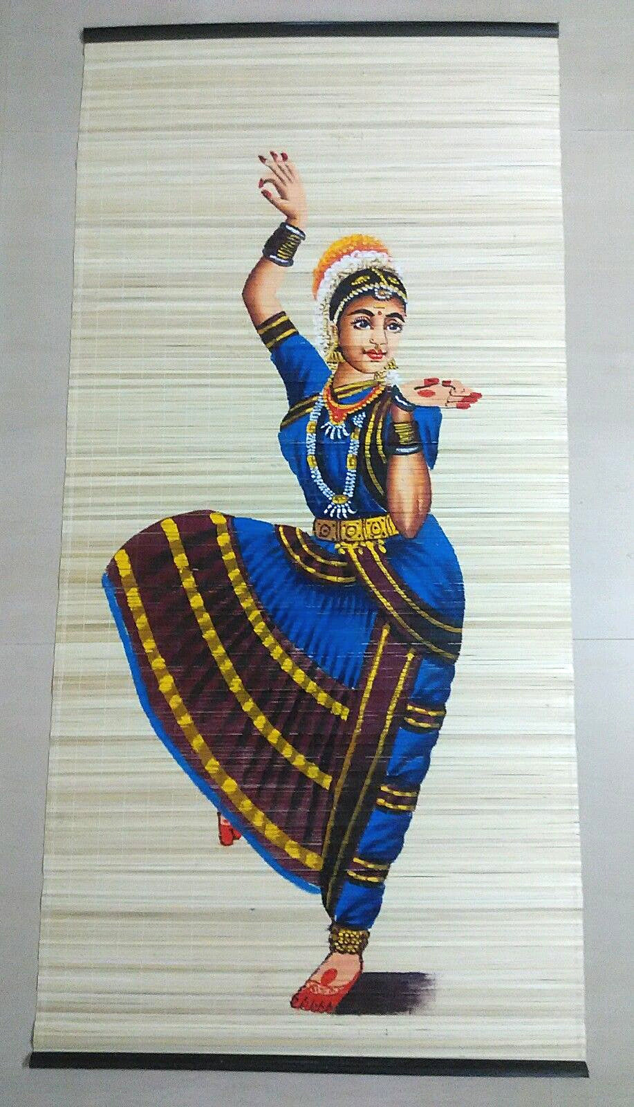 ZENRISE Hand Painted Art Bharath Natyam Dancer Painting Woven Bamboo Mat (2 x 4 feet)