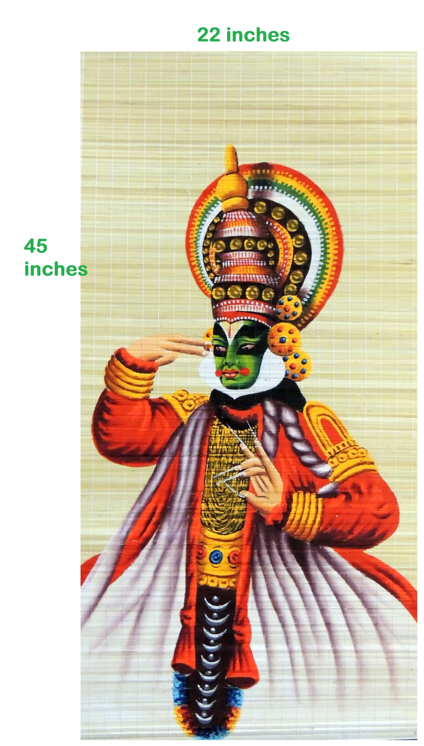 ZENRISE கதகளி கையால் வரையப்பட்ட மூங்கில் பாயில் சுவரில் தொங்கும் ஓவியம் (மல்டிகலர், 22x45 அங்குலம்)