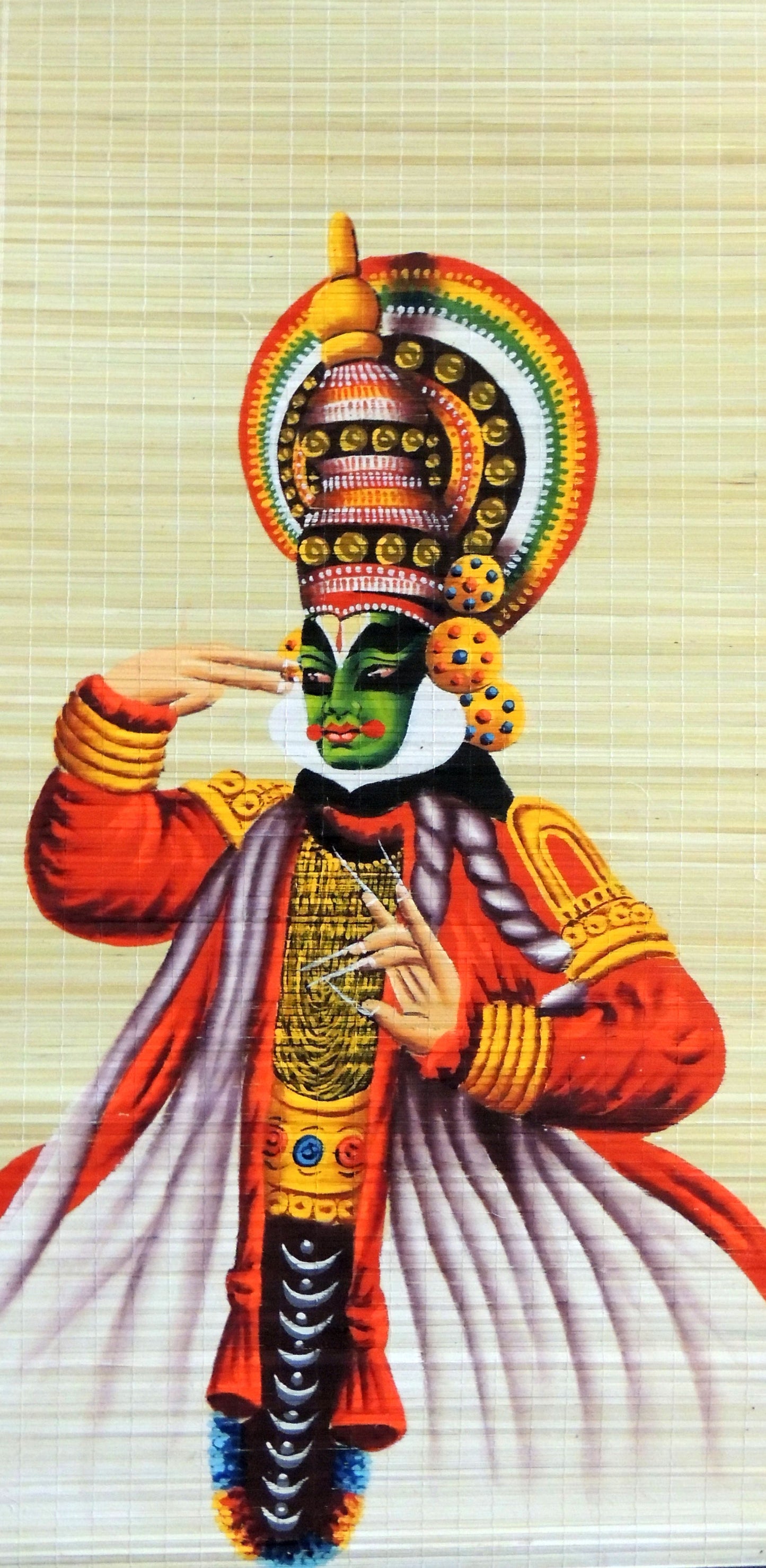 ZENRISE கதகளி கையால் வரையப்பட்ட மூங்கில் பாயில் சுவரில் தொங்கும் ஓவியம் (மல்டிகலர், 22x45 அங்குலம்)