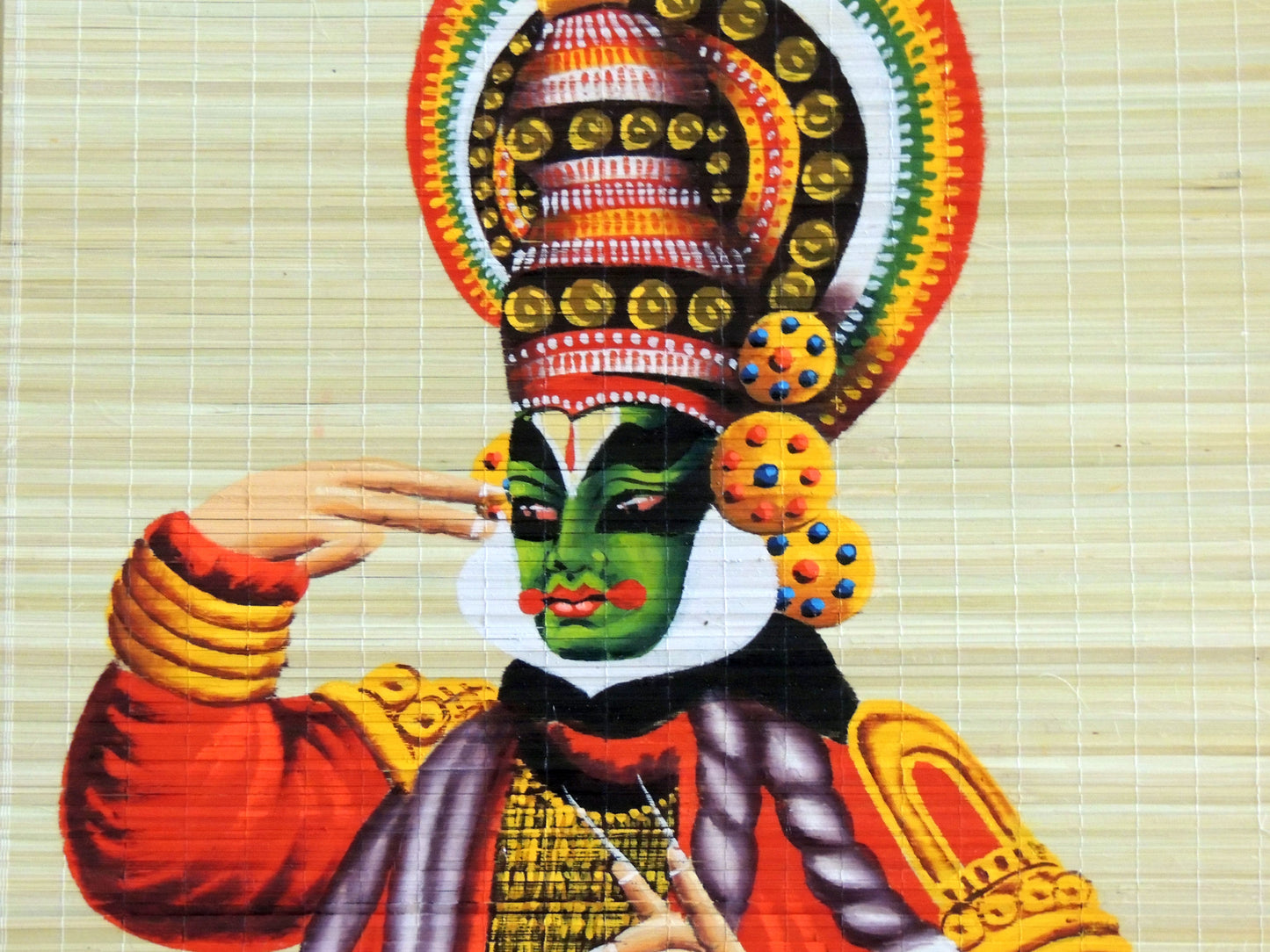 ZENRISE Kathakali Hand Painted Art on Woven Bamboo mat Wall Hanging Painting (Multicolour, 22x45 inches)