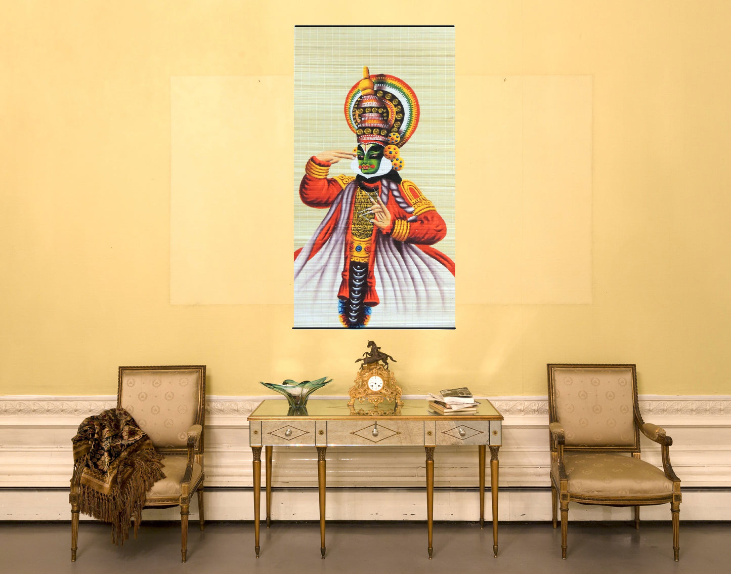 ZENRISE Kathakali Hand Painted Art on Woven Bamboo mat Wall Hanging Painting (Multicolour, 22x45 inches)