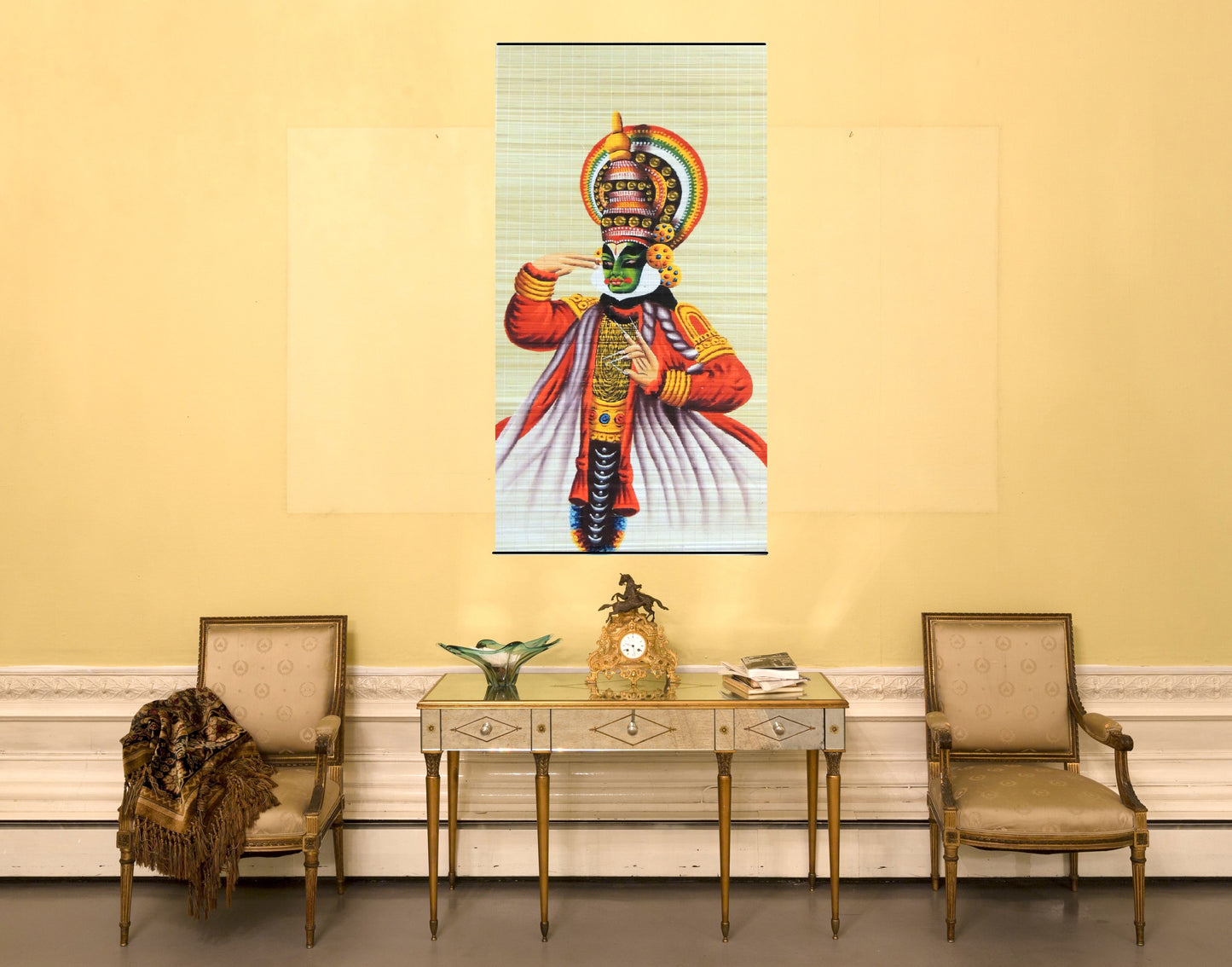 ZENRISE கதகளி கையால் வரையப்பட்ட மூங்கில் பாயில் சுவரில் தொங்கும் ஓவியம் (மல்டிகலர், 22x45 அங்குலம்)