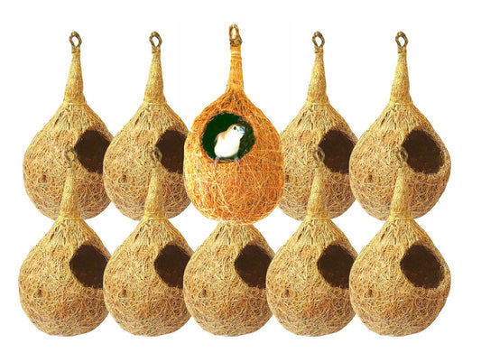 ZENRISE Coconut Fiber Hanging Bird nest House for Cage, Balcony - Pack of 10