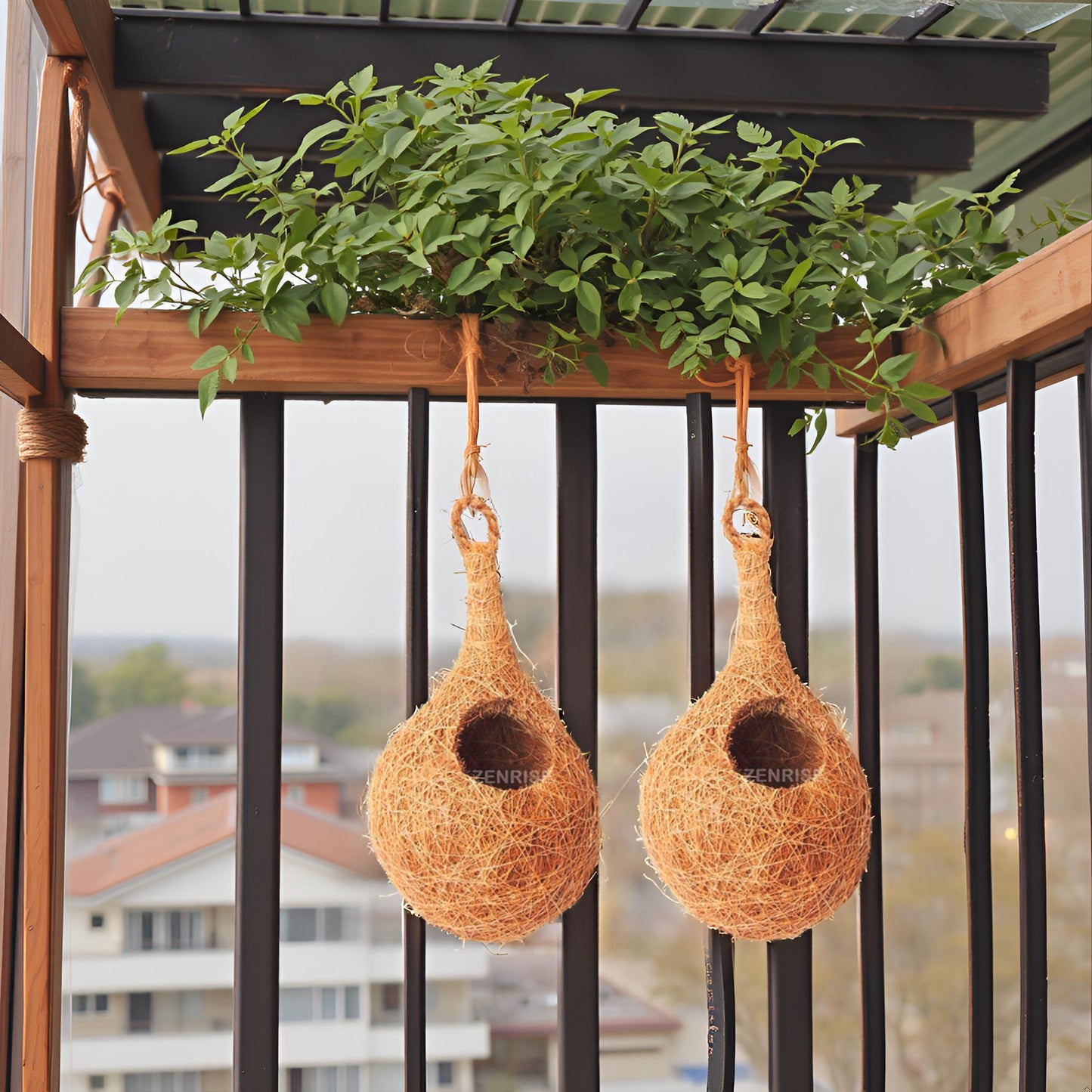 ZENRISE® Bird nest for Birds for Pet and Balcony Birds Sparrows Finches breeding (Beige, 100% Coir), Pack of 4