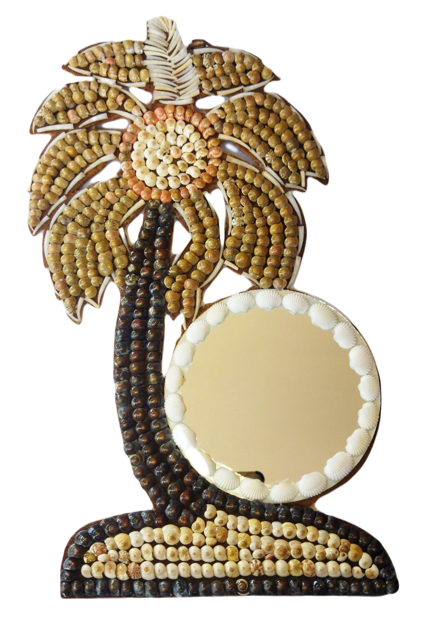 ZENRISE Coconut Tree in Island Shape Decorative Designer Seashell Handicraft Wall Hanging Mirror