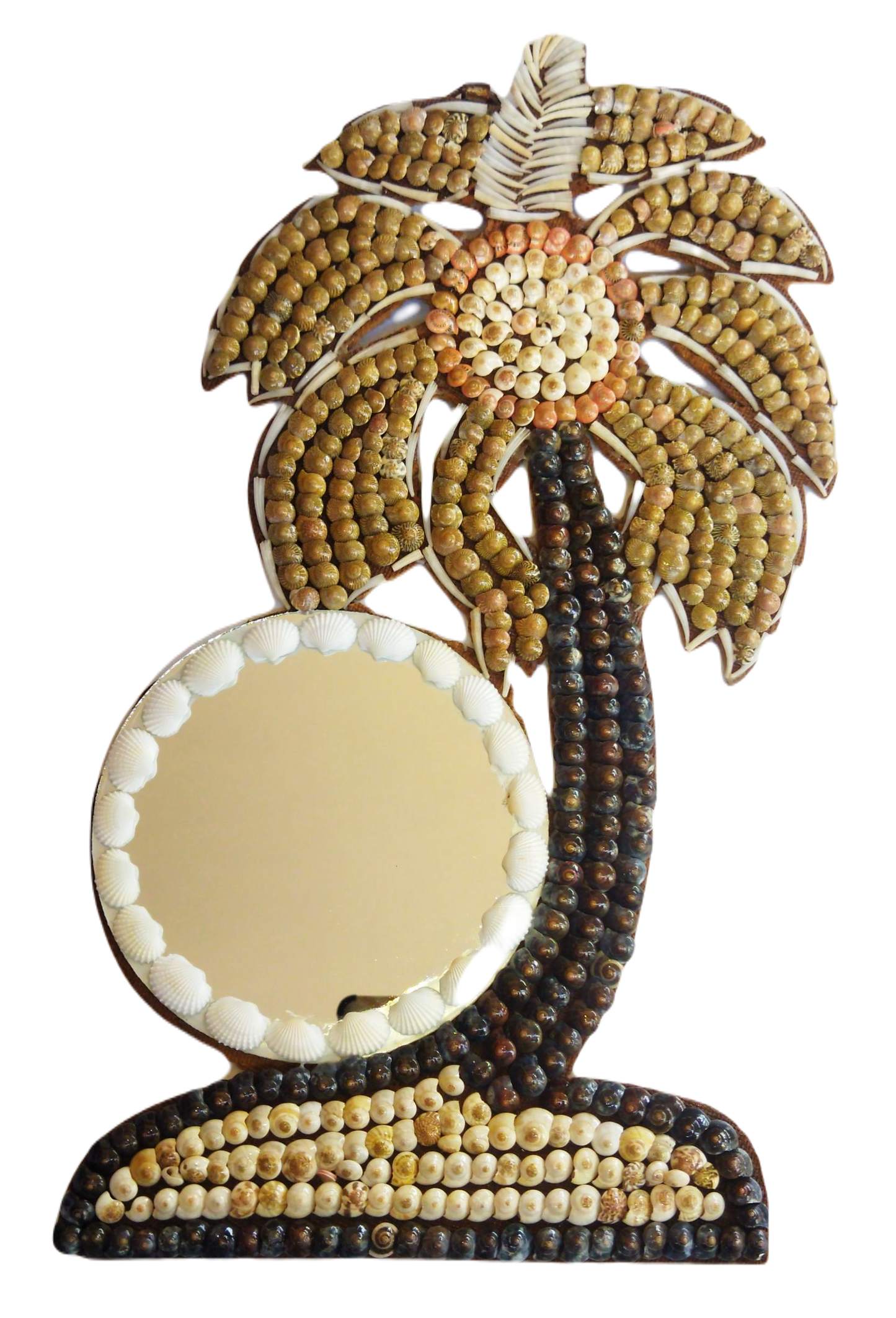 ZENRISE Coconut Tree in Island Shape Decorative Designer Seashell Handicraft Wall Hanging Mirror