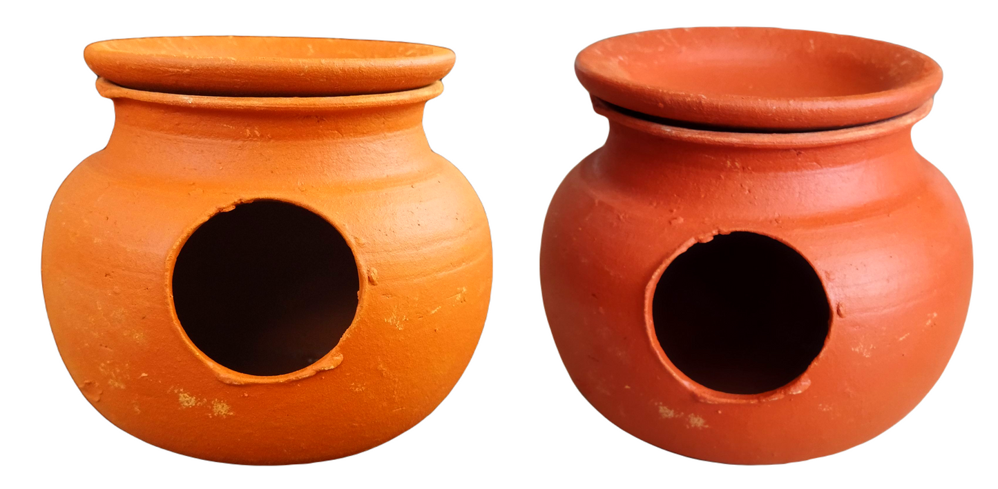 ZENRISE® Budgies Love Birds Clay mud matki Pot with Lid Bird House (Clay, Brown, 15 cm)