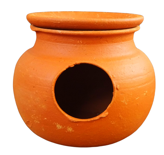 ZENRISE® Budgies Love Birds Clay mud matki Pot with Lid Bird House (Clay, Brown, 15 cm)