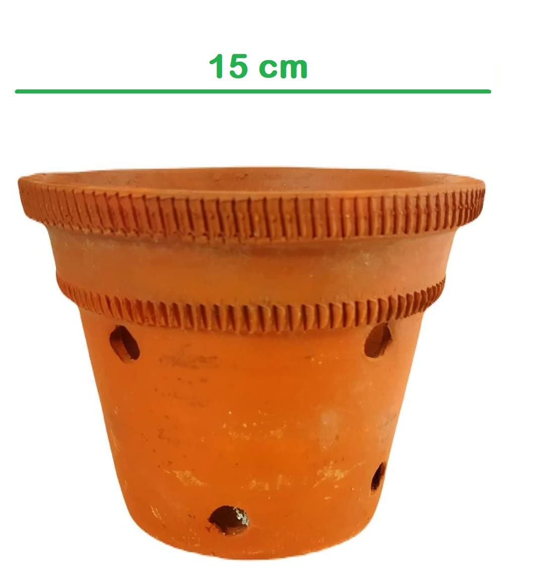 ZENRISE Terracotta Clay Planter Pot with Holes for Orchid and Indoor Outdoor Plants, Brown, 15 cm - 2 Piece
