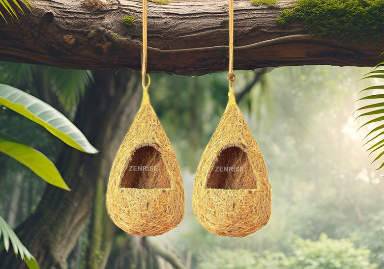 ज़ेनराइज़ नारियल फाइबर बर्ड नेस्ट स्विंग पिंजरे के पक्षियों के लिए आर्च प्रवेश द्वार के साथ (बेज, 4 का पैक) 