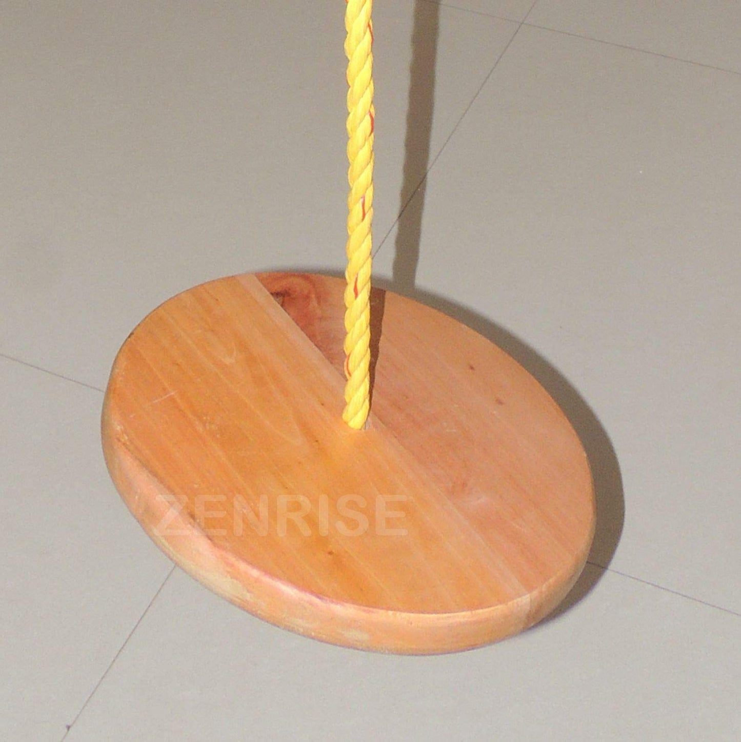 ZENRISE® Hard Single Rope small Wood Swing for Kids and Teens, Round / Plate / Disk / Square - Indoor and Outdoor, 12 inch Dia