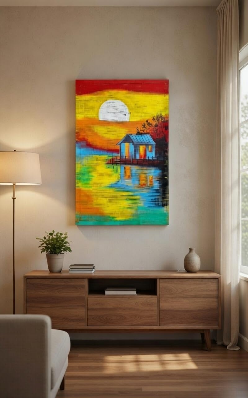 ZENRISE Hand Painted Bamboo Mat Wall Art, Tropical Sunset Village Scenary with Palm Trees and Boat, 2x4 Feet, Unframed mat (Copy)