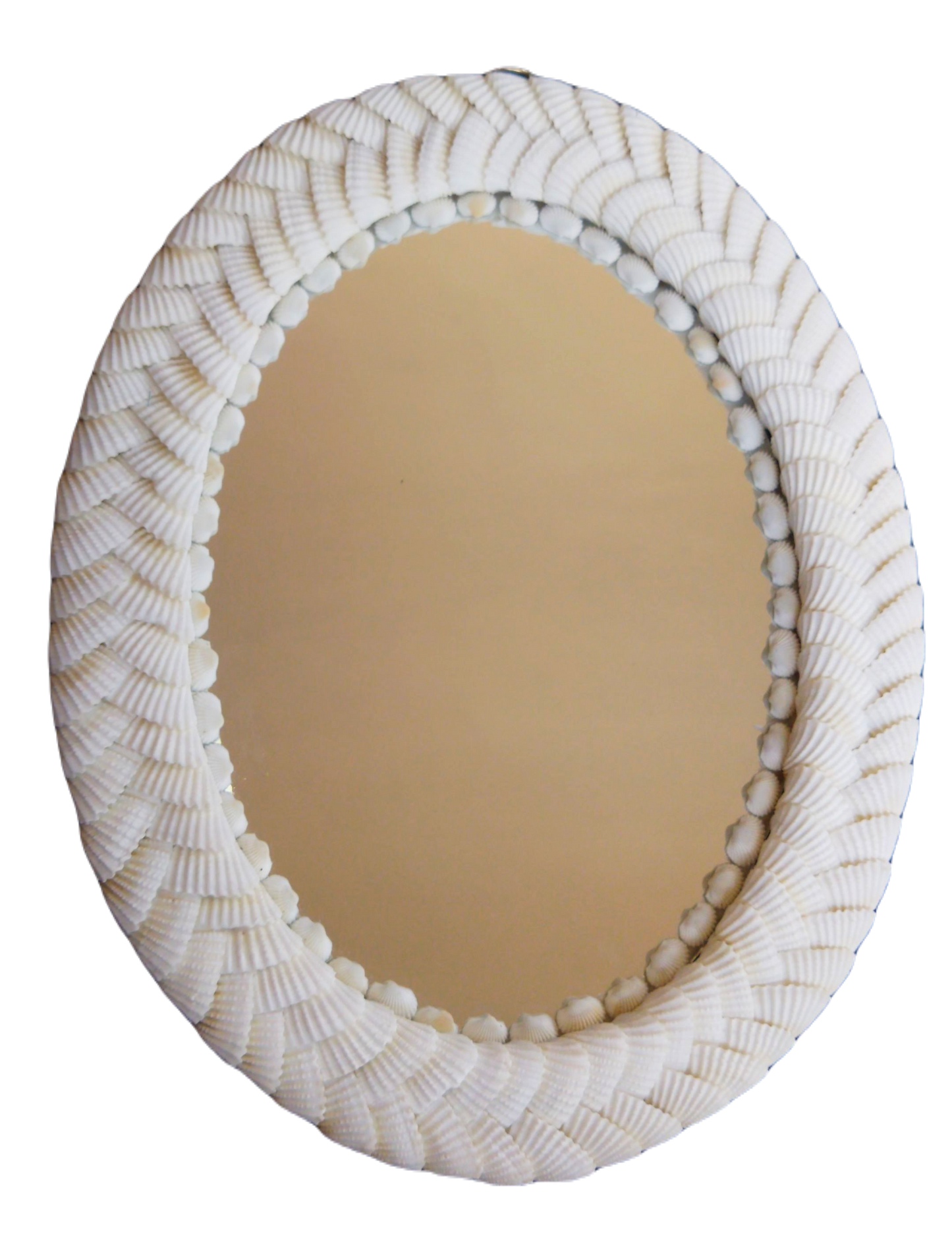 ZENRISE Decorative designer seashell handicraft oval framed wall mirror, 37 cm, White