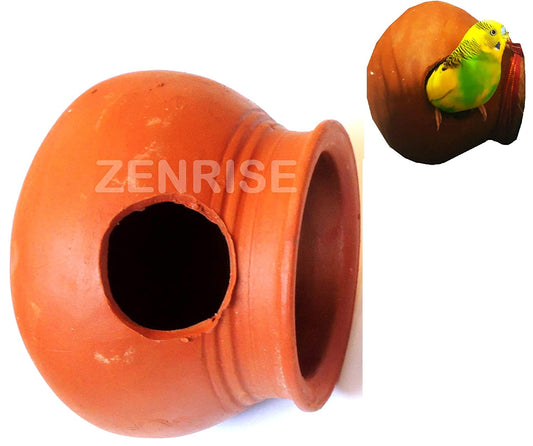 ZENRISE® Budgies Love Birds Terracotta Earthenware mud matki Pot Bird House (Indian Clay, Brown, 15 cm)