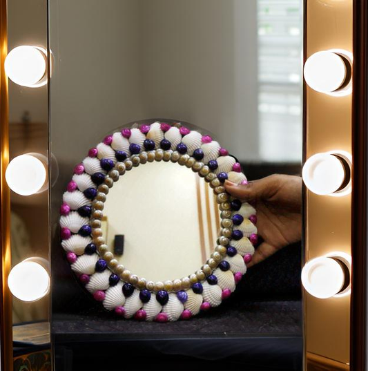 ZENRISE Seashell Small Round Decorative Designer Handicraft Wall Hanging Mirror - 8 inches
