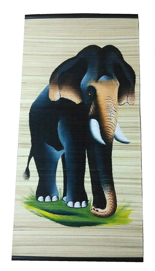 ZENRISE Elephant Drawing / Painted Art Kerala on Woven Bamboo Mat for Wall Decor (2 x 4 feet )