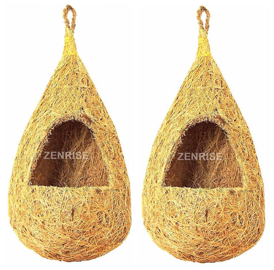 ZENRISE Coconut Fiber Bird Nest Swing with Arch Entrance for cage Birds (Beige, Pack of 2)