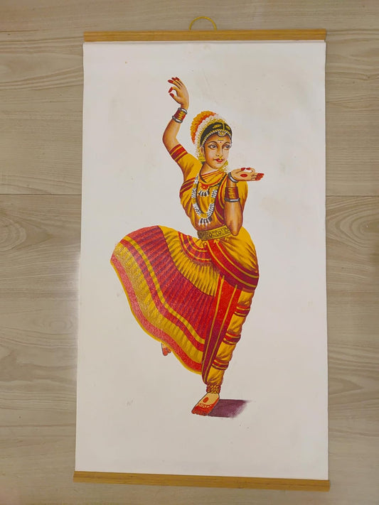 ZENRISE Bharatha natyam Dancing Lady Oil Painting on Canvas, Kerala Hand Painted Art Wall Decor Hanging, 18x32 Inches