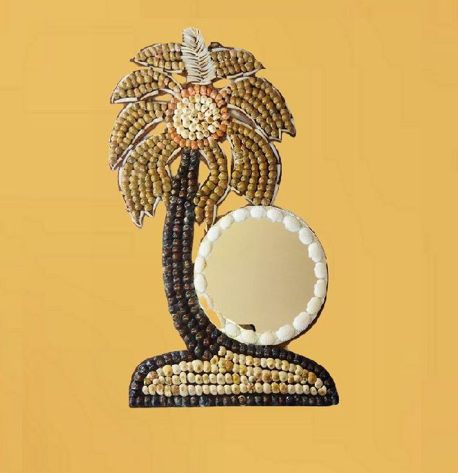 ZENRISE Coconut Tree in Island Shape Decorative Designer Seashell Handicraft Wall Hanging Mirror