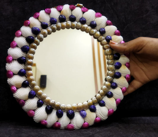 ZENRISE Seashell Small Round Decorative Designer Handicraft Wall Hanging Mirror - 8 inches