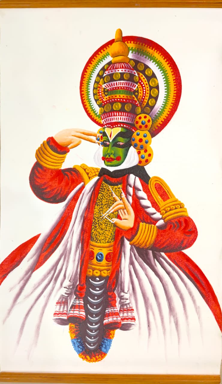 ZENRISE Kathakali Dancing Lady Oil Painting on Canvas, Kerala Hand Painted Art Wall Decor Hanging, 18x32 Inches