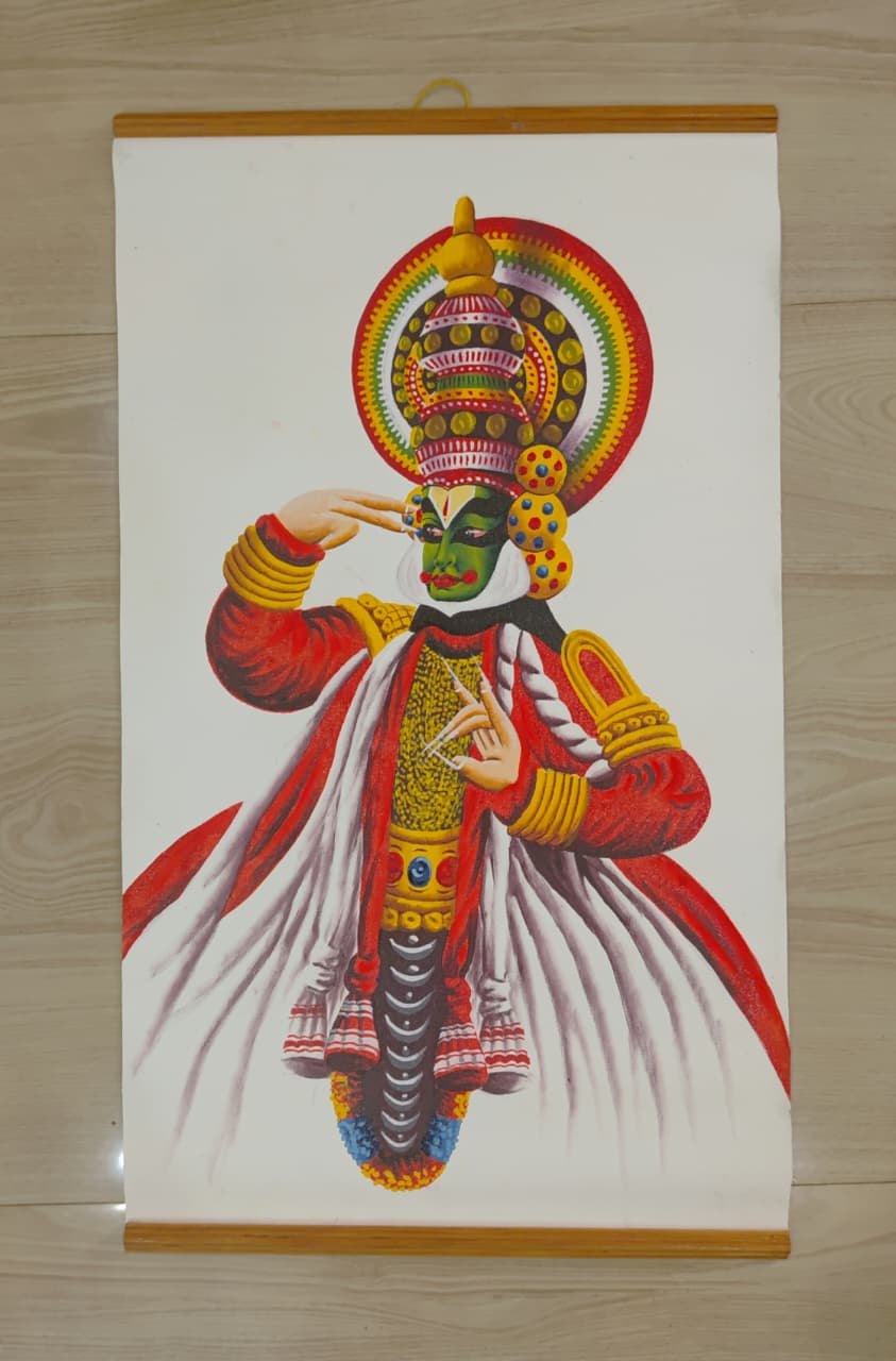 ZENRISE Kathakali Dancing Lady Oil Painting on Canvas, Kerala Hand Painted Art Wall Decor Hanging, 18x32 Inches