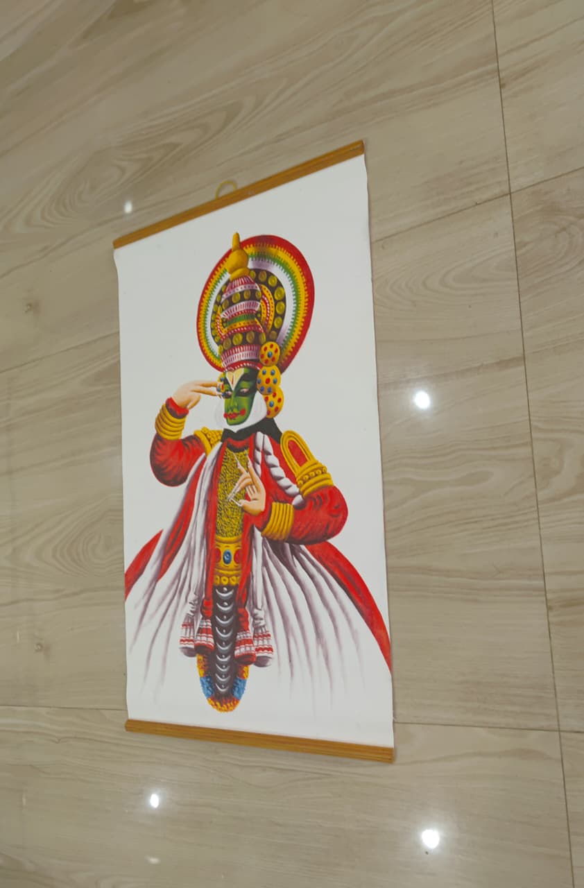ZENRISE Kathakali Dancing Lady Oil Painting on Canvas, Kerala Hand Painted Art Wall Decor Hanging, 18x32 Inches