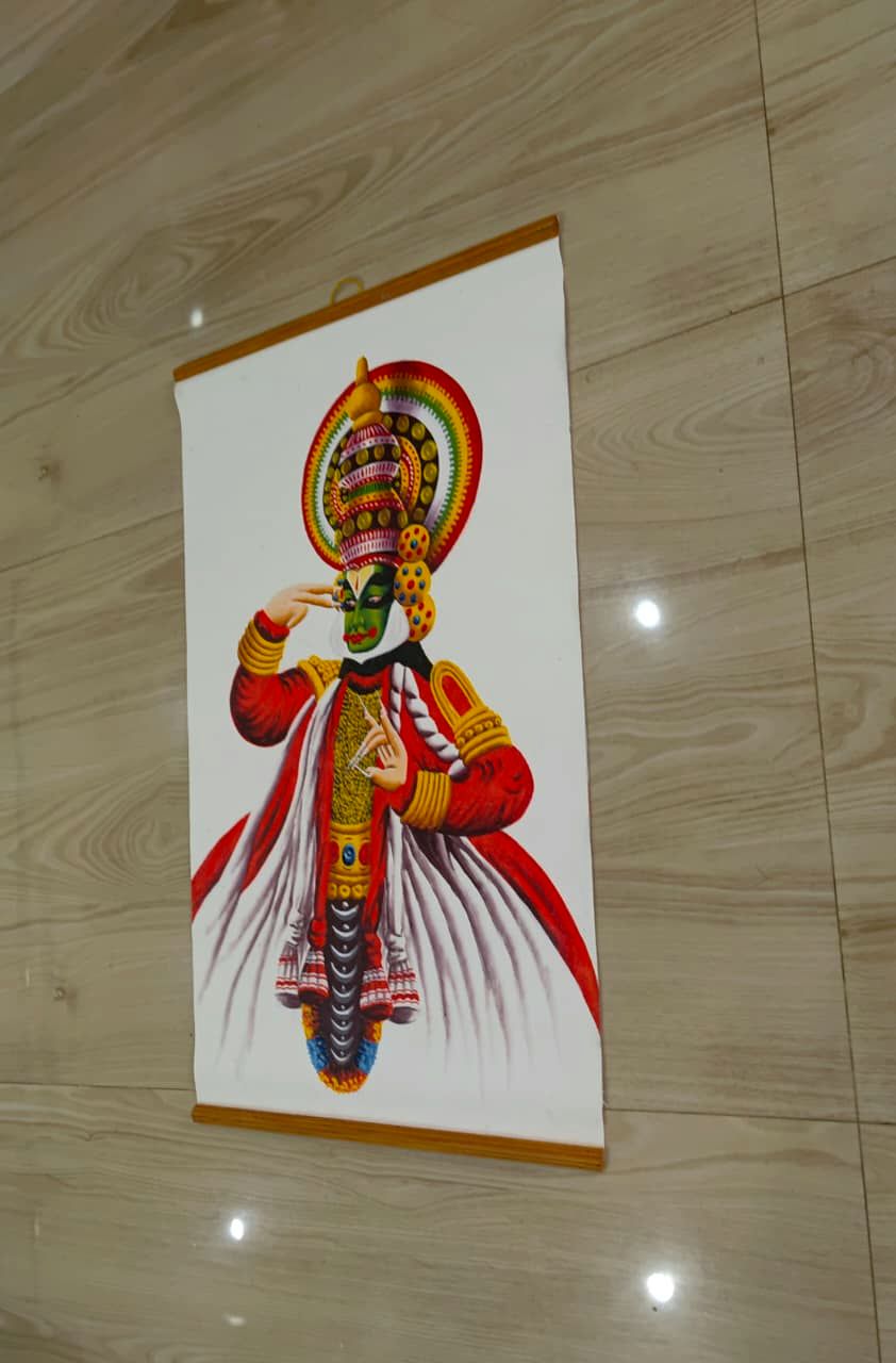 ZENRISE Kathakali Dancing Lady Oil Painting on Canvas, Kerala Hand Painted Art Wall Decor Hanging, 18x32 Inches