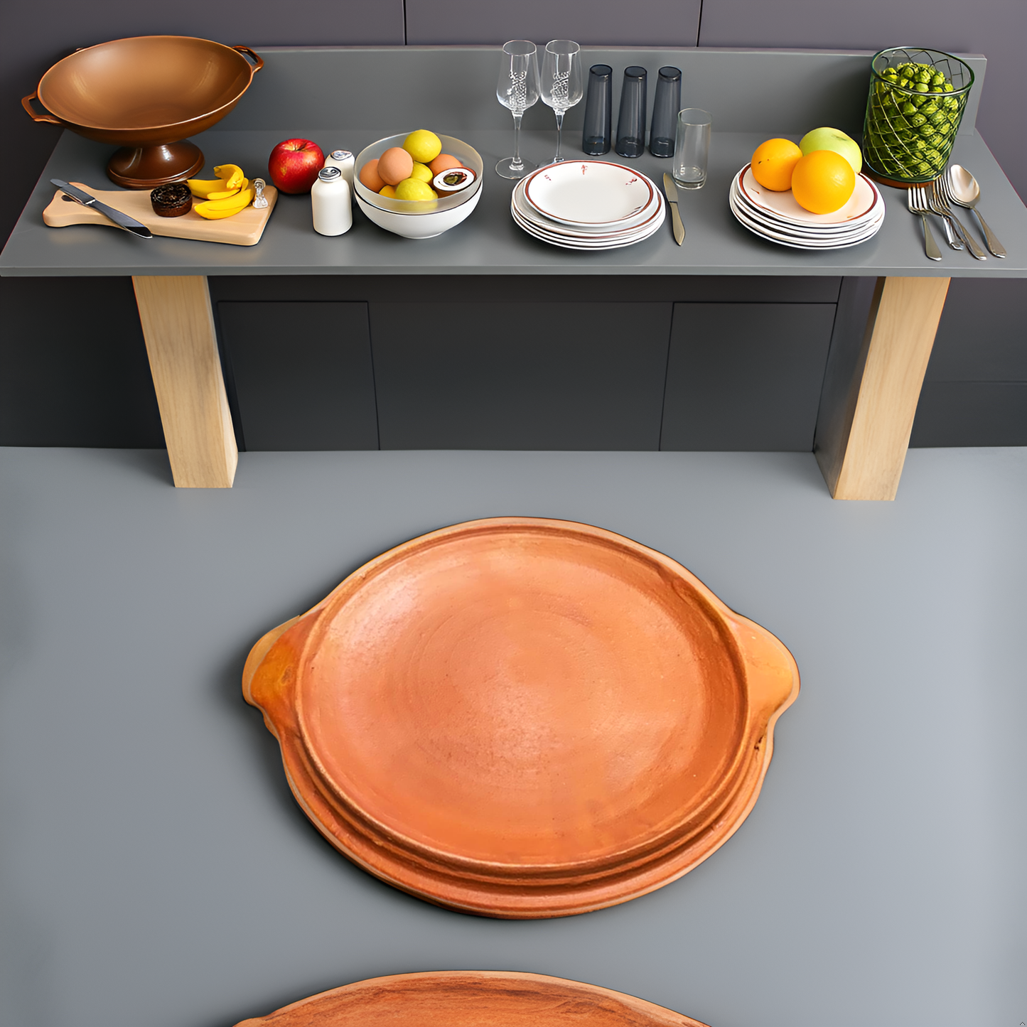 ZENRISE Clay Dosa chapati roti tawa Pan/Serving Platter with Handle, Terracotta, 24 cm Diameter