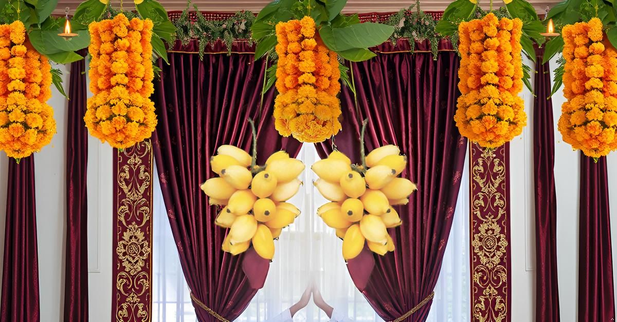 ZENRISE आर्टिफिशियल केले हैंगिंग हस्तशिल्प त्यौहार सजावट वरलक्ष्मी विराथम (पीला, 2 पीस)