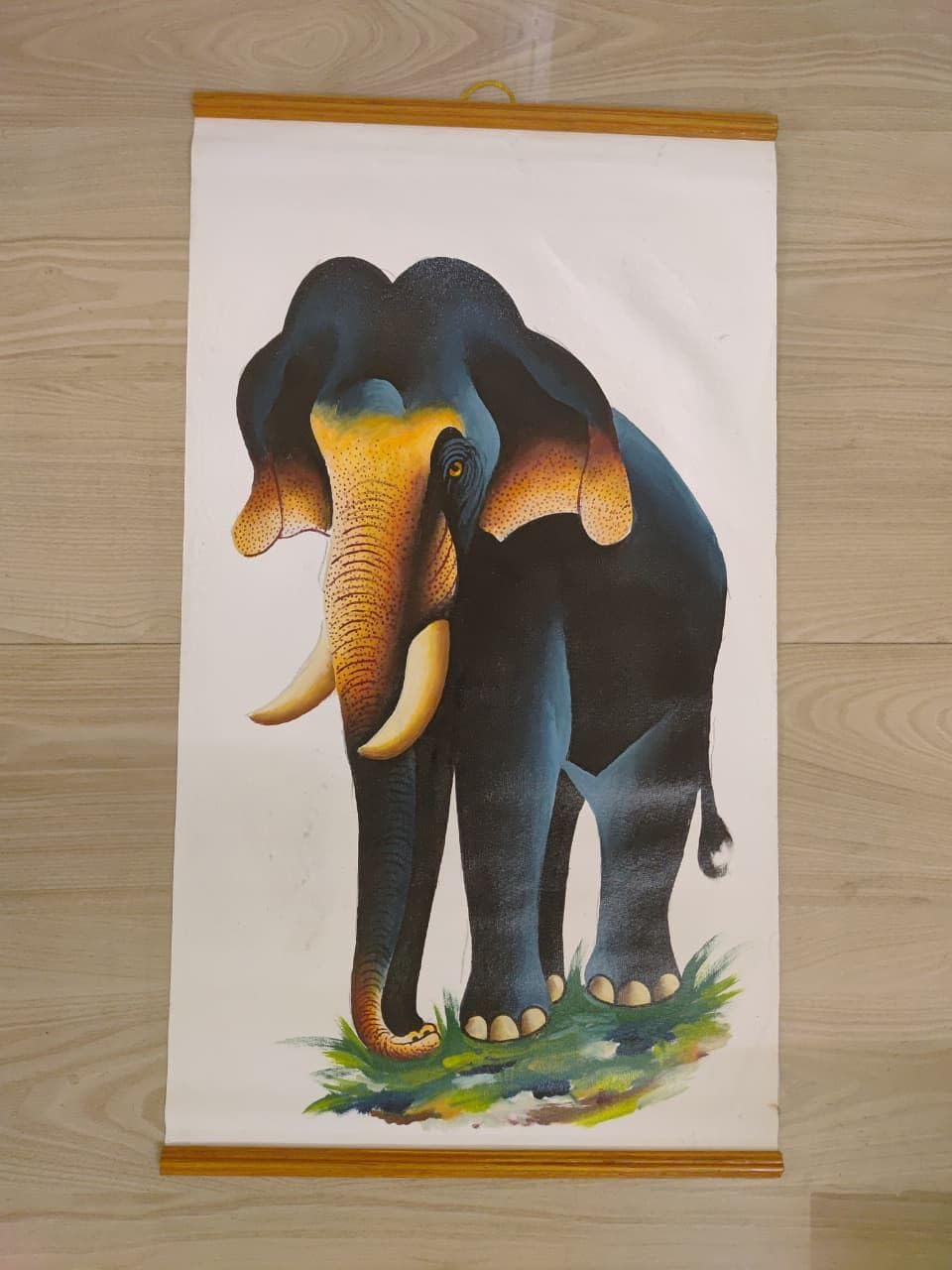 ZENRISE Kerala Guruvayur Elephant Painting, Hand Painted Oil on Canvas Wall Hanging Decoration, 18x32 Inches