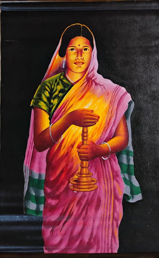 ZENRISE Glow of Hope Lady with Lamp Hand Painted Art Painting on Canvas wall hanging home decoration, 18x32 Inches